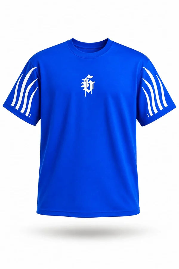 CAMISA OVERSIZE AZUL PERSONALIZADA ESPALDA Y BRAZOS
