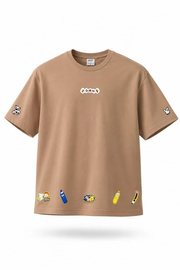 CAMISA OVERSIZE CAFE PERSONALIZADA PARCHES