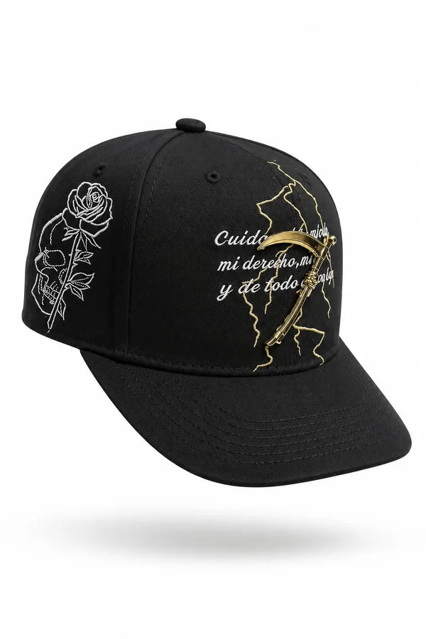 GORRA NEGRA CALAVERA ROSA