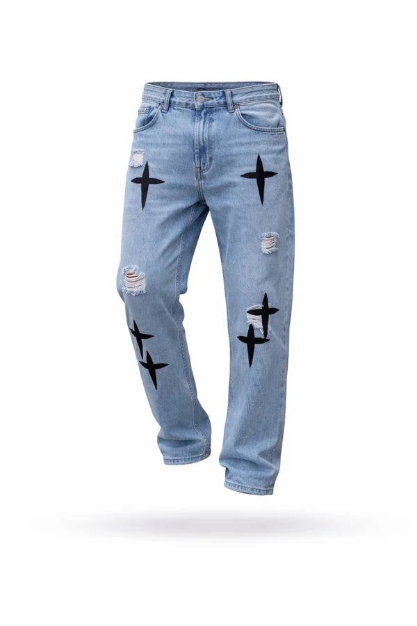 PANTALON LIBARDINO JEANS ESTRELLAS AZUL HIELO
