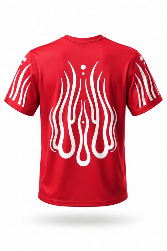 CAMISA OVERSIZE ROJA PERSONALIZADA BRAZOS Y ESPALDA