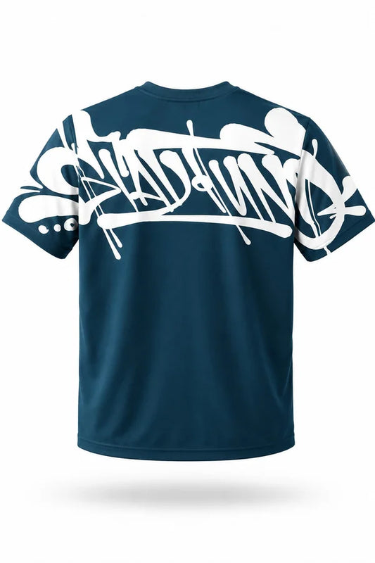 CAMISA OVERSIZE AZUL PERSONALIZADA ESPALDA