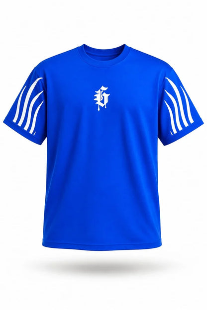 CAMISA OVERSIZE AZUL PERSONALIZADA ESPALDA Y BRAZOS