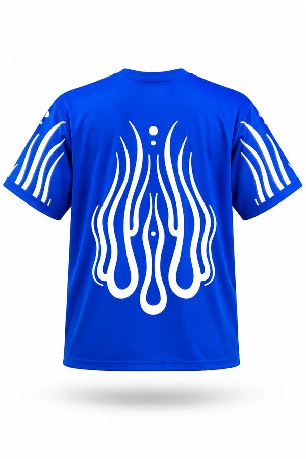CAMISA OVERSIZE AZUL PERSONALIZADA ESPALDA Y BRAZOS