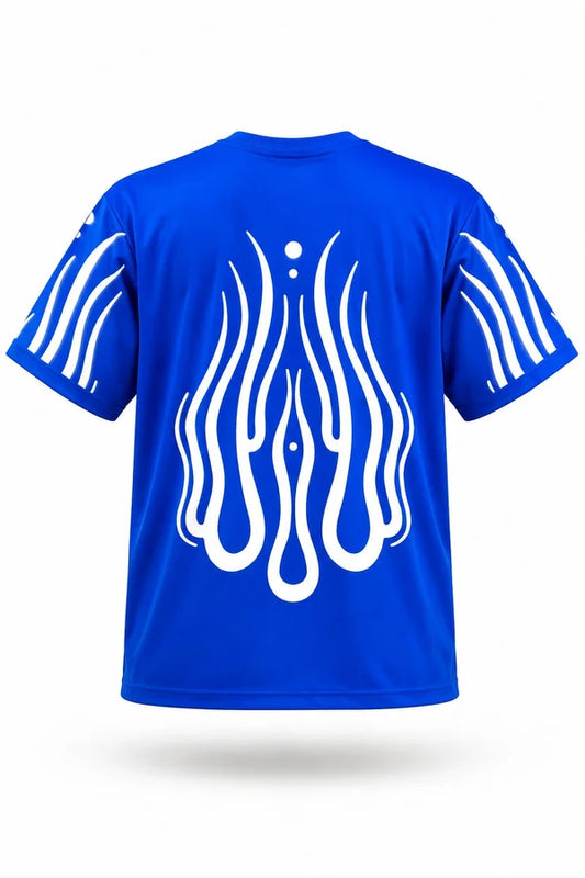 CAMISA OVERSIZE AZUL PERSONALIZADA ESPALDA Y BRAZOS