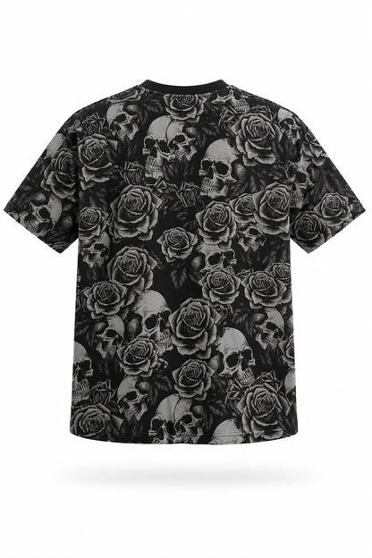 CAMISA OVERSIZE NEGRA PERSONALIZADA ROSAS-CALAVERAS