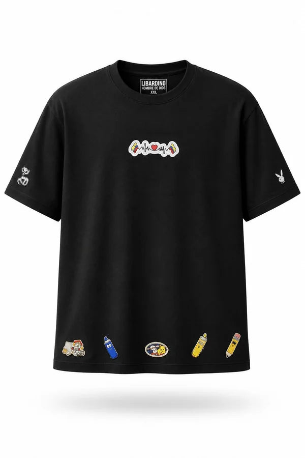 CAMISA OVERSIZE NEGRA PERSONALIZADA PARCHES