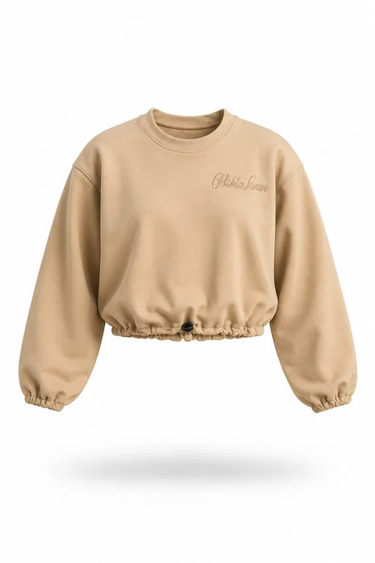 BUZO DAMA PERSONALIZADO BEIGE FIRMA BORDADA