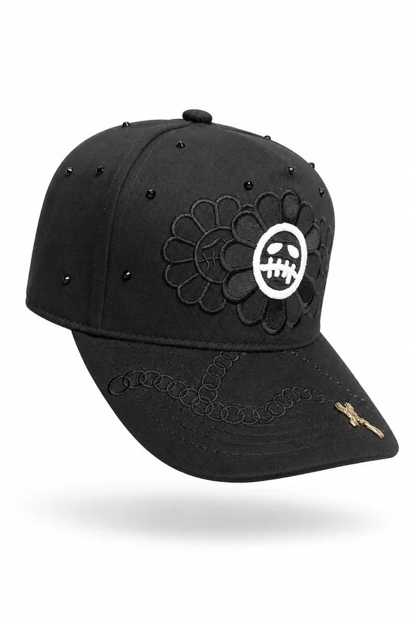 GORRA NEGRA FLORES
